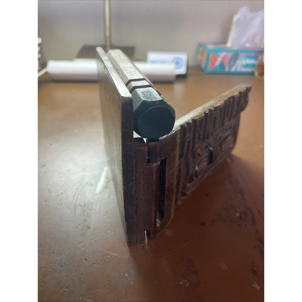 Hand Carved Wooden Pencil Pen And Paper Holder‎ from Honduras Vintage